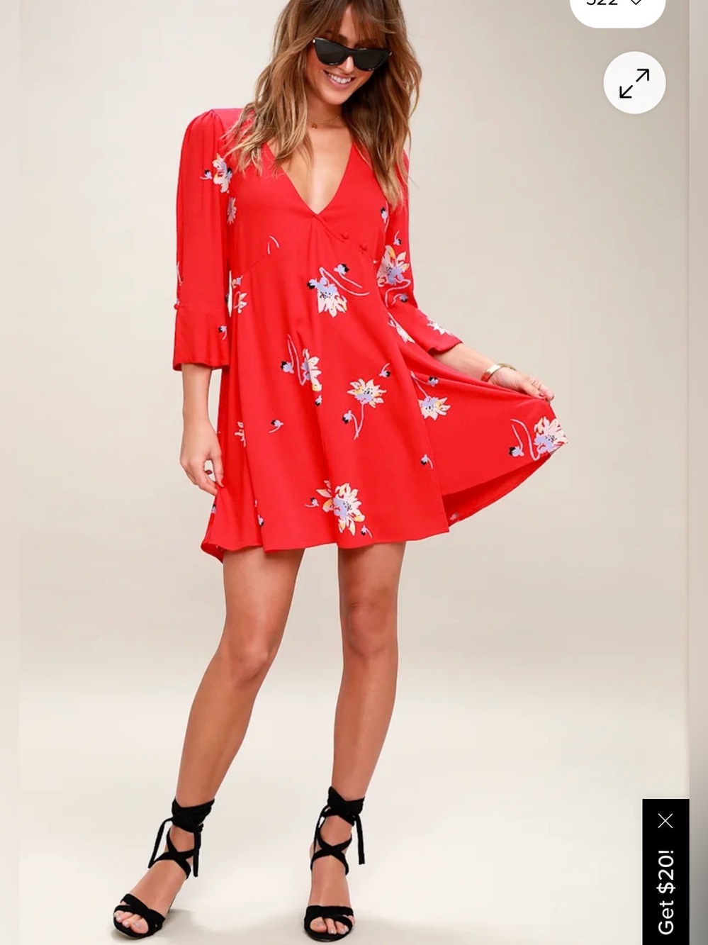 Free People Time On My Side Red Floral Print Wrap Dress Medium